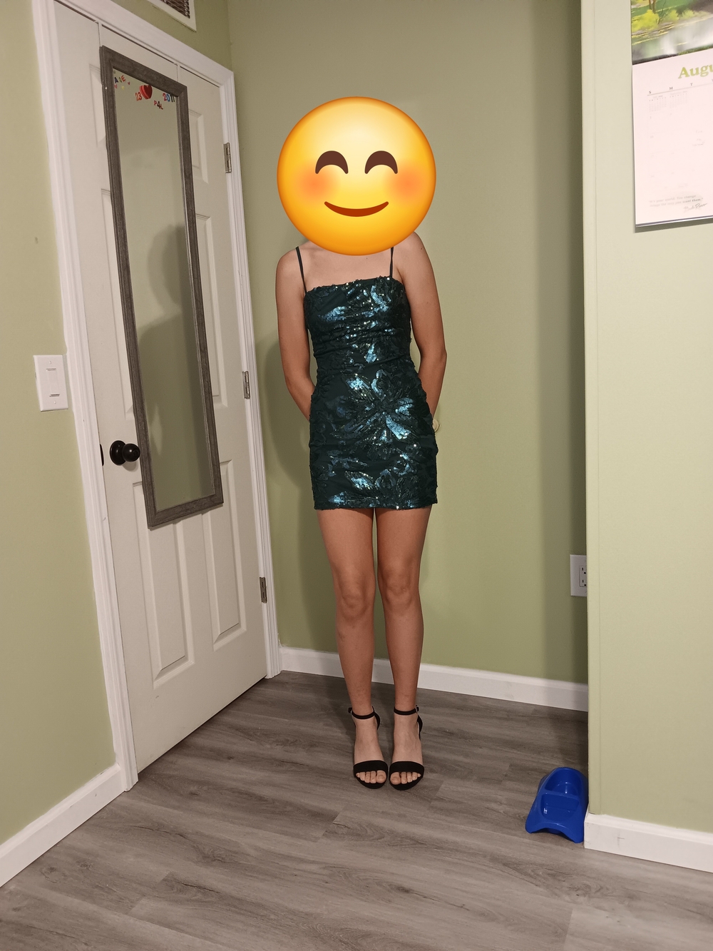 B Darlin Green Sequin Mini Dress with Spaghetti Straps